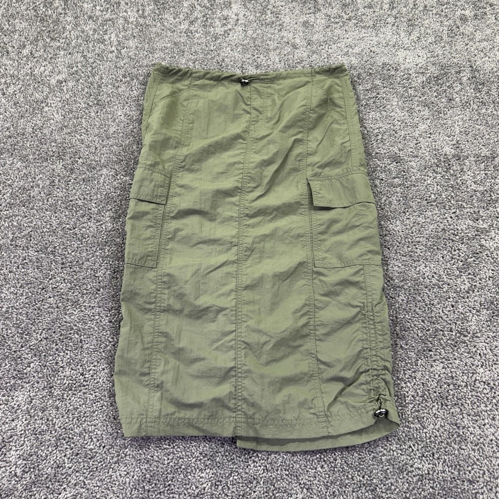 No Boundaries Cargo Skirt Juniors XS (1) Green Nylon Midi Pockets Drawstring